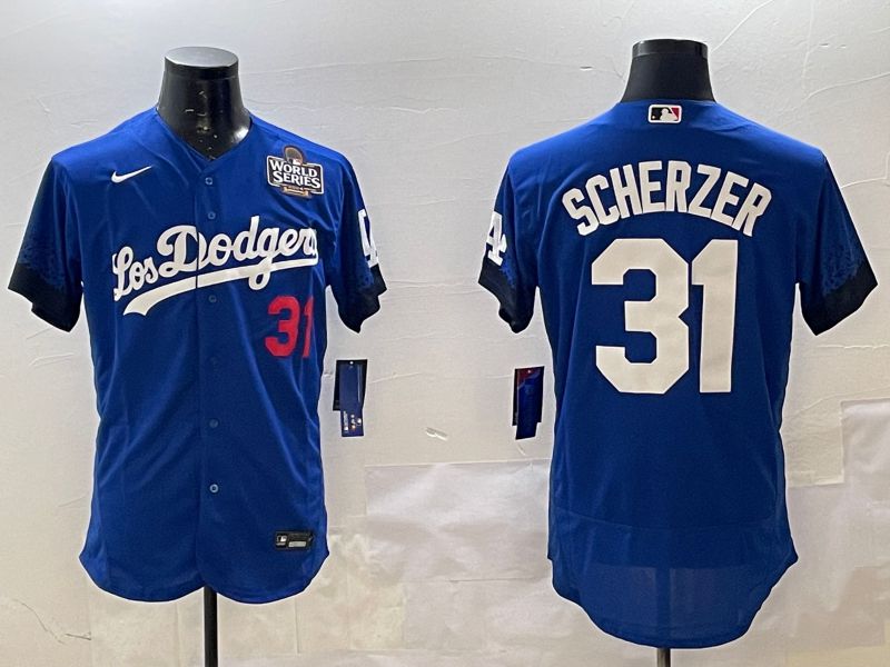 Men Los Angeles Dodgers 31 Scherzer Blue City Edition Elite Nike 2025 MLB Jersey style 2